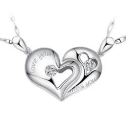 Silver Half Heart Necklace For Couples