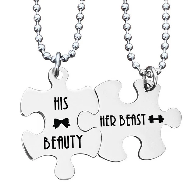 Her Beast His Beauty Puzzle Necklace