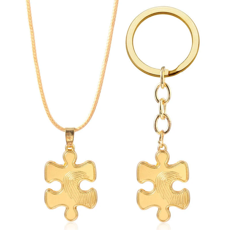 Matching Puzzle Necklace And Keychain