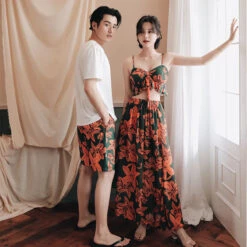 Red And Black Couples Matching Swimsuits