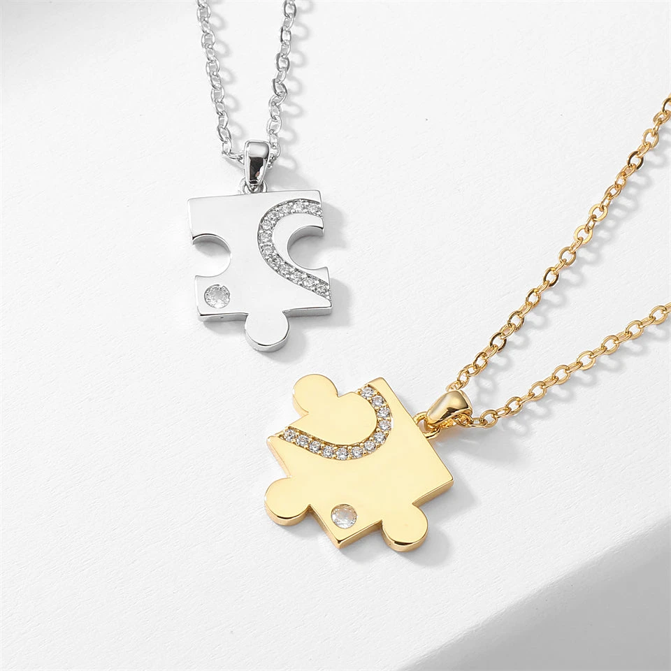 Silver & Gold Puzzle Couple Necklace - Image 3