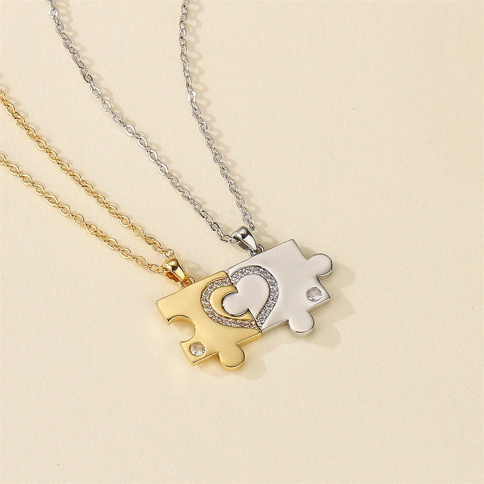 Silver & Gold Puzzle Couple Necklace - Image 4