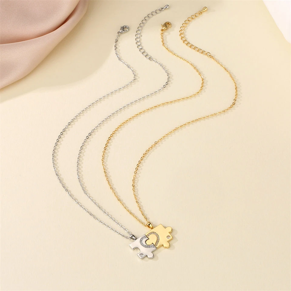 Silver & Gold Puzzle Couple Necklace - Image 5