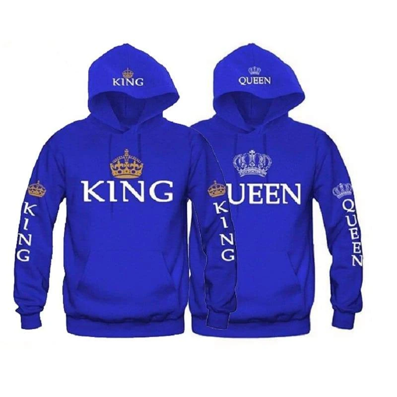 King And Queen Hoodies Blue