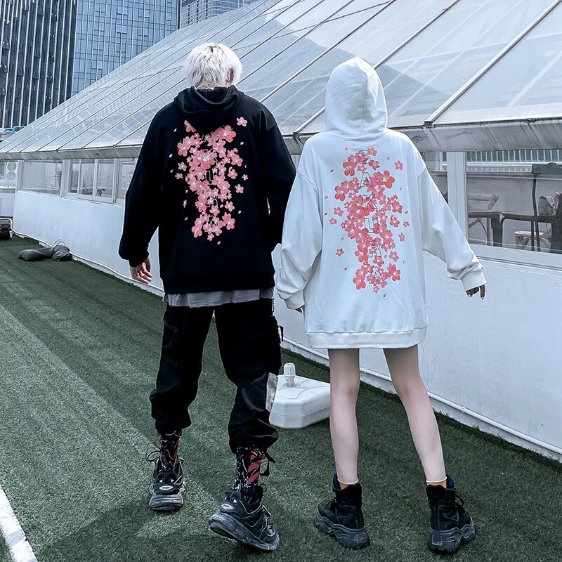 Anime Couple Hoodie Flowers Lovers - Image 2