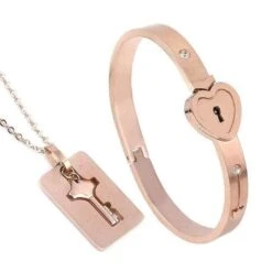 Pink Lock And Key Necklace Bracelet