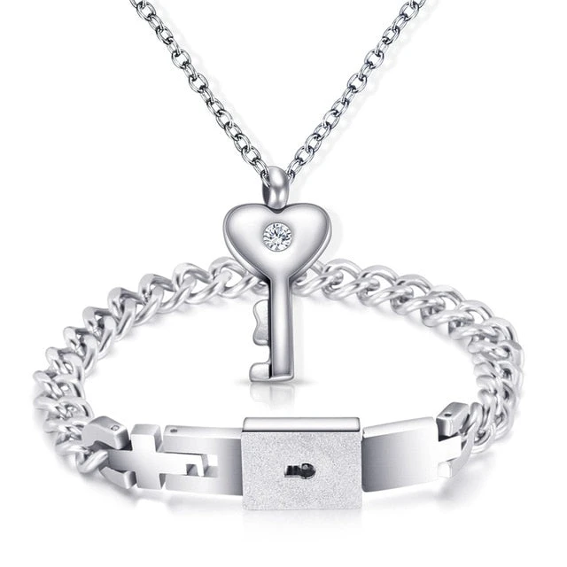 Heart Lock Bracelet & Key Necklace Set - Image 4