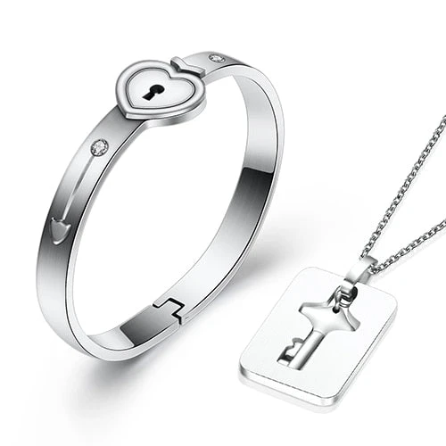 Heart Lock Bracelet & Key Necklace Set - Image 3