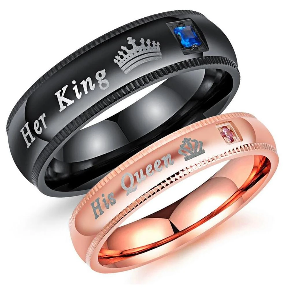 Pink His Queen Her King Rings