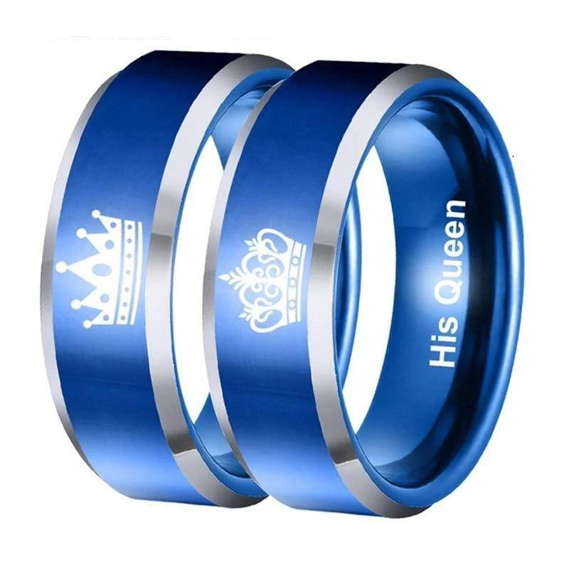 Blue Queen And King Rings For Couple