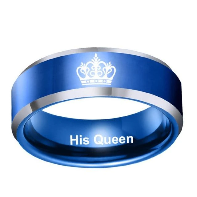Blue Queen And King Rings For Couple - Image 2